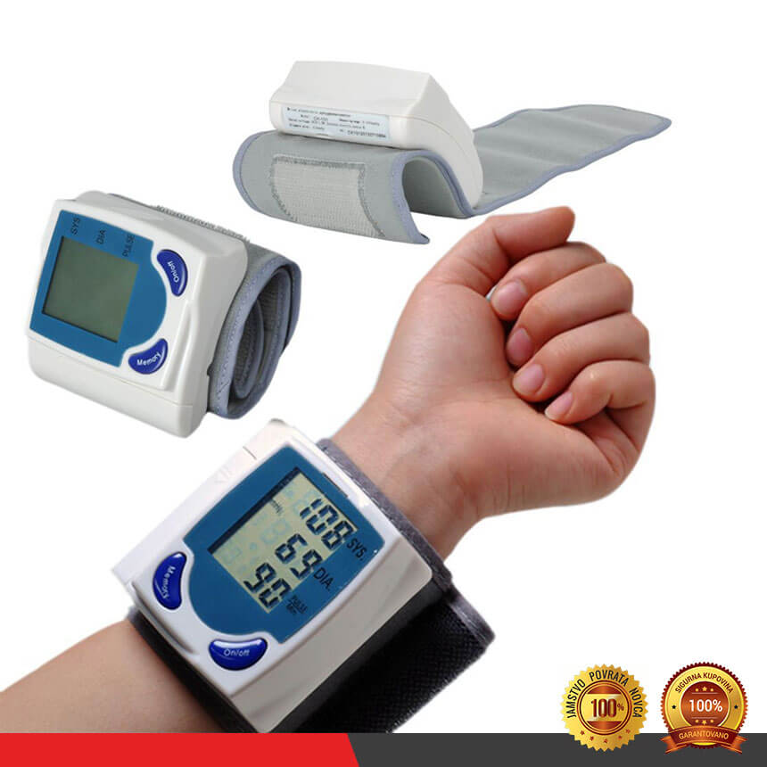 Aparat za mjerenje pritiska postavljen na ruku. Aparat koji mjeri hipertenziju, krvni pritisak i sastoji se od više dijelova. Izuzetne preciznosti.